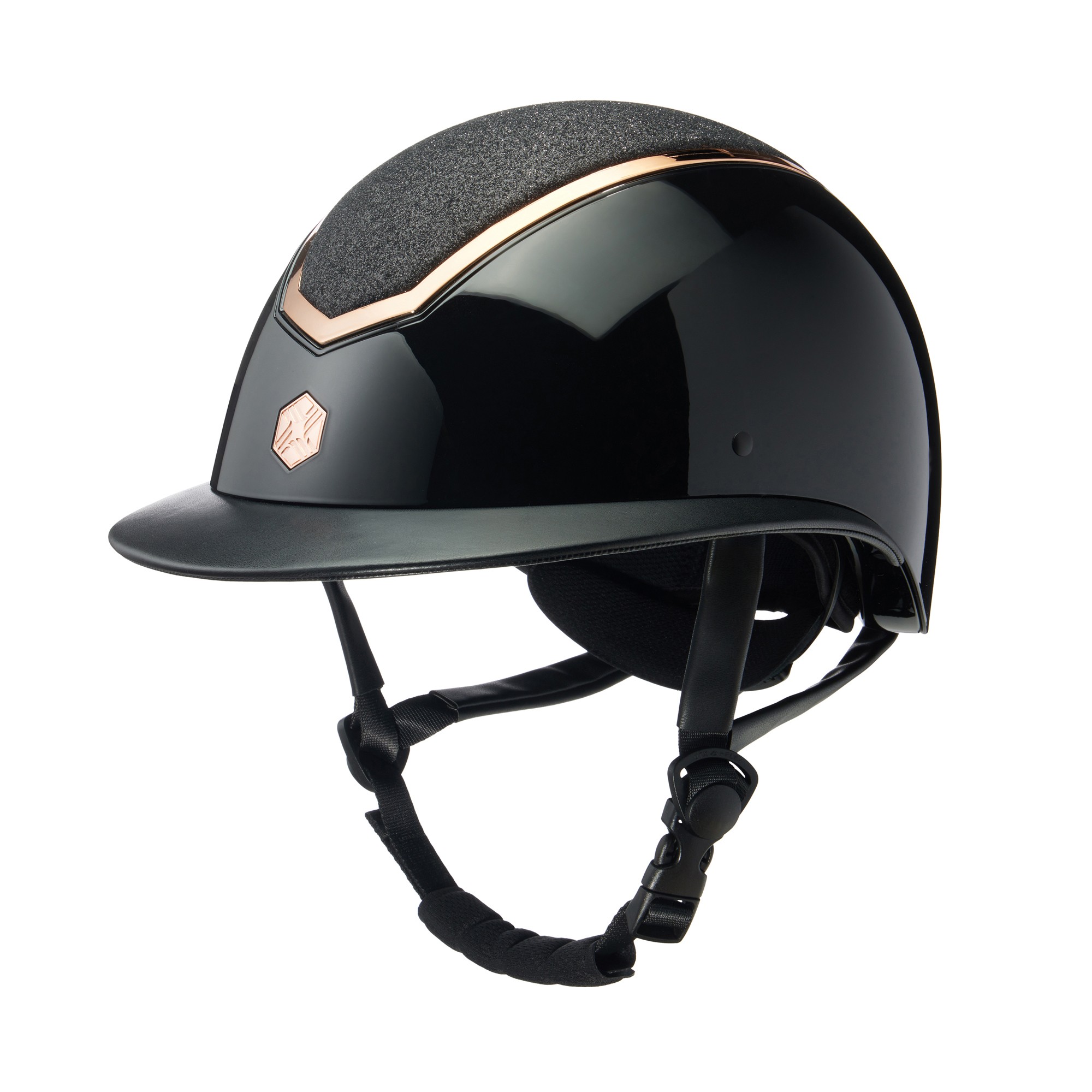 Charles Owen Kylo Riding Hat Wide Peak Sparkly Black Gloss/Rose Gold ...