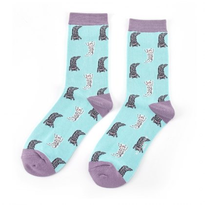 Miss Sparrow Lazy Cats Socks Duck Egg