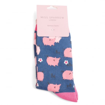 Miss Sparrow Pretty Pigs Socks Navy