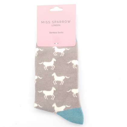 Miss Sparrow Horses Socks Light Grey