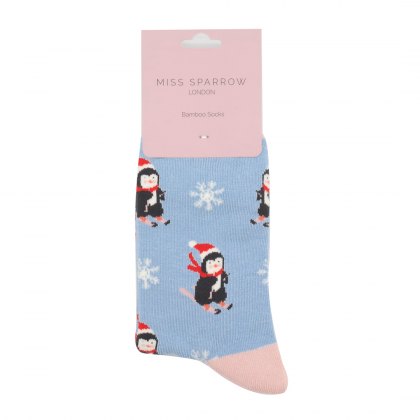 Miss Sparrow Skiing Penguins Socks Powder Blue