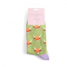 Miss Sparrow Highland Cows Socks Green