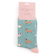 Miss Sparrow Sausage Dogs & Spots Socks Duck Egg