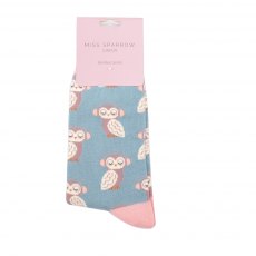 Miss Sparrow Funky Owls Socks Duck Egg